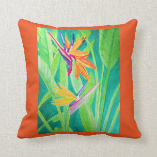 Watercolor Bird of Paradise Flowers Throw Pillow