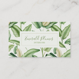 Watercolor Bird of Paradise Leaves Monogram  Business Card