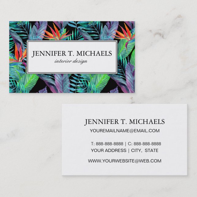 Watercolor Bird Of Paradise | Monogram Business Card (Front/Back)