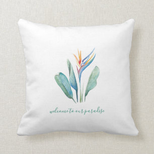 Watercolor Bird of Paradise Throw Pillow