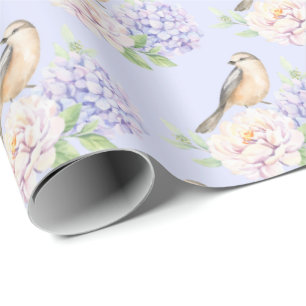 Watercolor Bird on Hydrangea Wrapping Paper