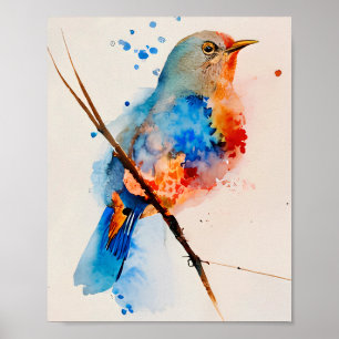 Watercolor Bird Painting Canvas Wall Art Blue Bird