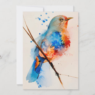 Watercolor Bird Painting Canvas Wall Art Blue Bird Holiday Card