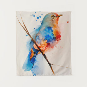 Watercolor Bird Painting Canvas Wall Art Blue Bird Tapestry