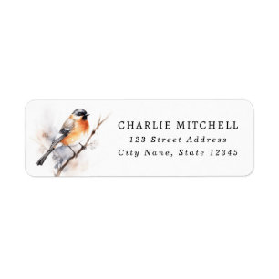 Watercolor bird perched on branch return address