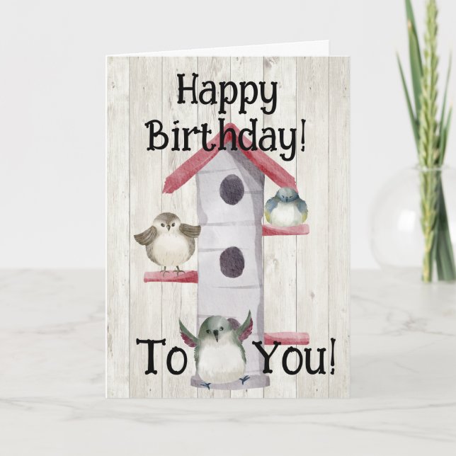 Watercolor Birdhouse Happy House Carte d'anniversa (Devant)