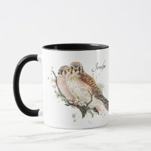 Watercolor Birding Kestrel Couple Custom Name Mug