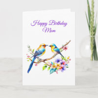 Watercolor Birds and Flowers Mom's Birthday