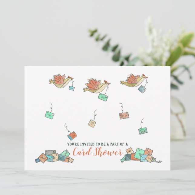 Watercolor Birds Delivering Mail Card Shower (Standing Front)