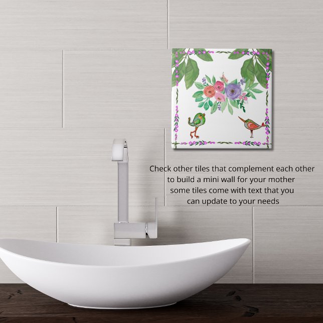  Watercolor Birds & Flowers Decorative  Tile (Watercolor Birds & Flowers Decorative Ceramic Tile)