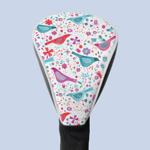 Watercolor Birds in a Garden of Flowers Painting Golf Head Cover