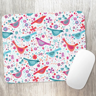 Watercolor Birds in a Garden of Flowers Painting Mouse Pad