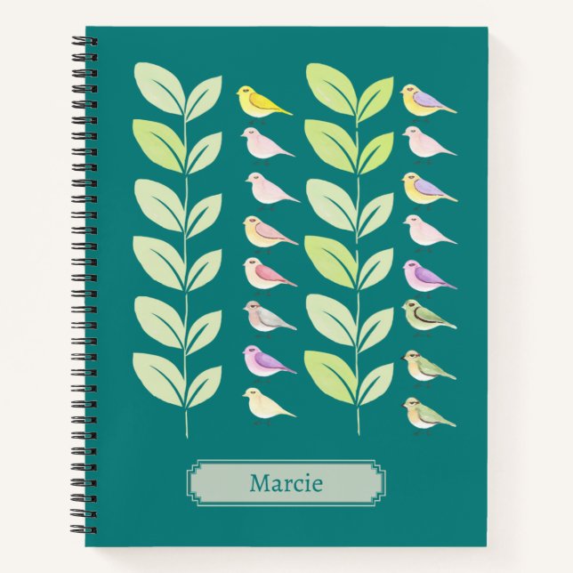Watercolor Birds & Leaves Notebook (Front)