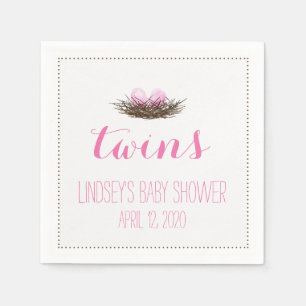 Watercolor Bird's Nest Twin Baby Girls Shower Napkin