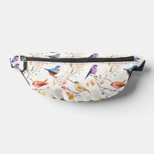 Watercolor Birds on Branch Pattern Fanny Pack