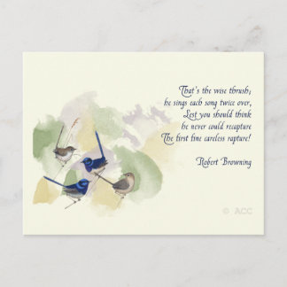 Watercolor Birds Robert Browning Poem Postcard