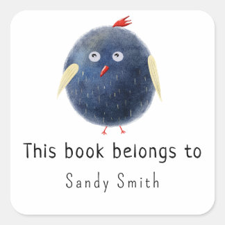 Watercolor birdy - This book belongs to Square Sticker