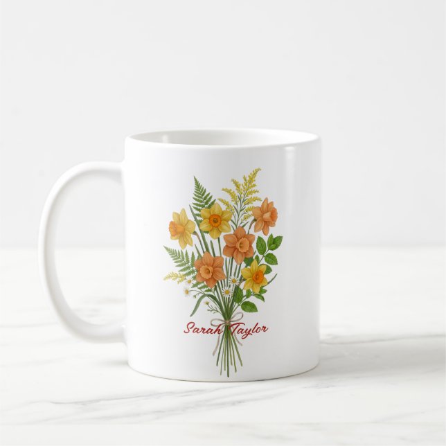 Watercolor Birth Flower Daffodil Personalized Mug (Left)