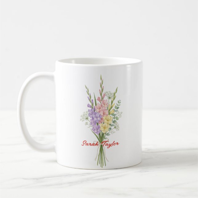 Watercolor Birth Flower Larkspur Custom Coffee Mug (Left)
