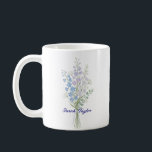 Watercolor Birth Flower Larkspur Custom Coffee Mug<br><div class="desc">Celebrate a special connection with our Watercolor Birth Flower Personalized Mug. Featuring a floral illustration that represents the unique beauty of their birth month, this mug blends artistic flair with everyday functionality. The soft, ethereal watercolor textures pop against the crisp ceramic, creating a piece that feels more like a work...</div>