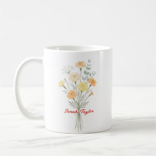 Watercolor Birth Flower Marigold Custom Coffee Mug