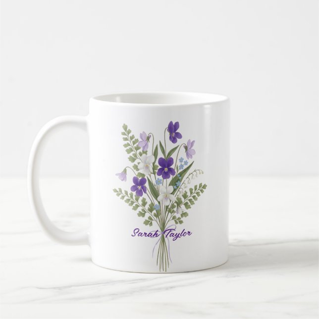 Watercolor Birth Flower Violet Personalized Mug (Gauche)