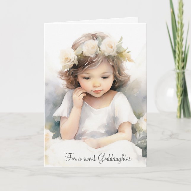 Watercolor Birthday Angel Girl For Goddaughter Card (Front)
