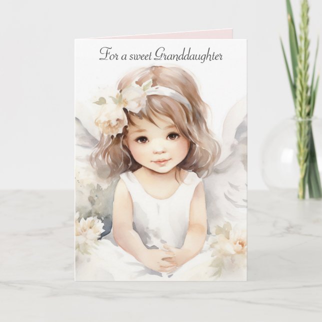 Watercolor Birthday Angel Girl For Granddaughter Card (Front)