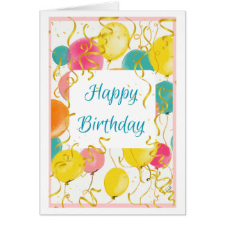 Watercolor Birthday Balloons Card For Her