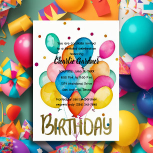 Watercolor Birthday Balloons Colourful Invitation