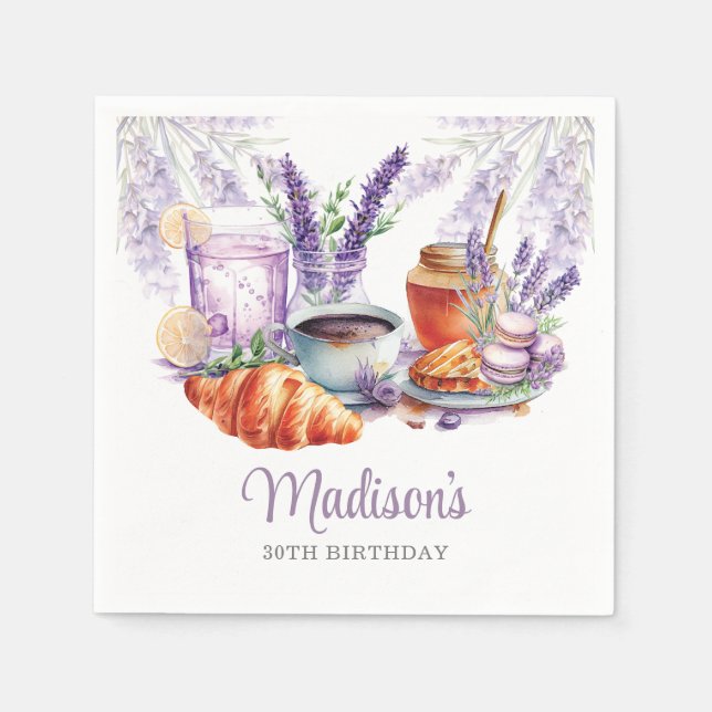 Watercolor Birthday Brunch Lavender Custom Napkin (Front)