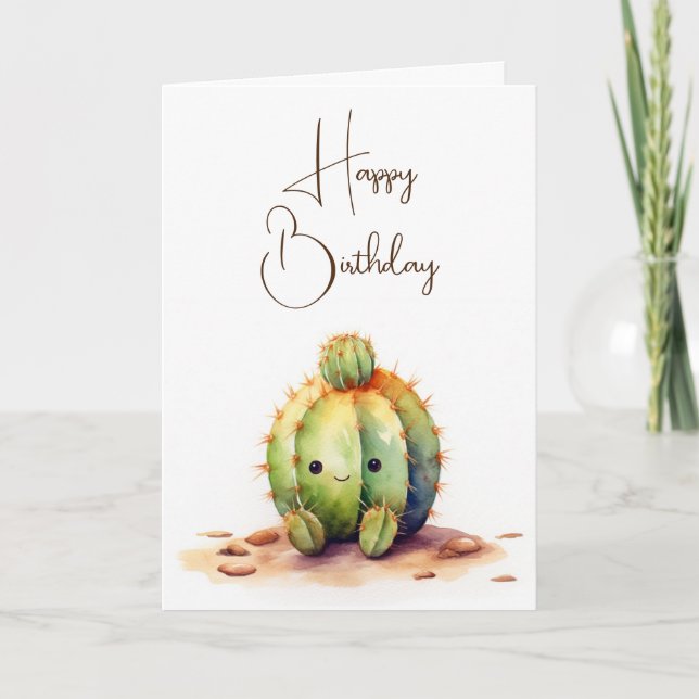 Watercolor Birthday Cactus  Card (Front)