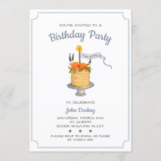Watercolor Birthday Cake Invitation