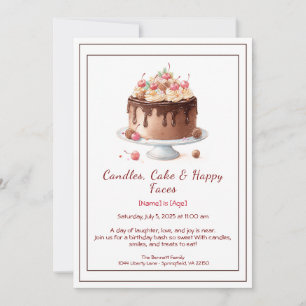 Watercolor Birthday Cake Invitation – chocolate
