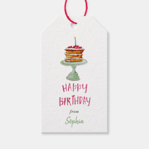Watercolor Birthday Cake Personalized gift Tags