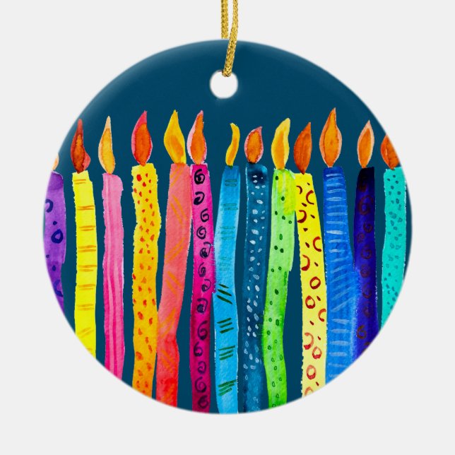 Watercolor birthday candles ceramic ornament (Front)