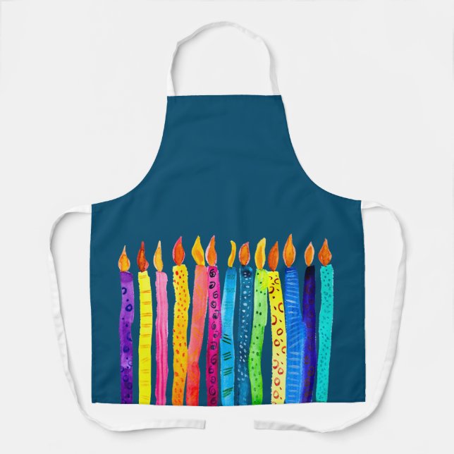 Watercolor birthday candles colourful apron (Front)