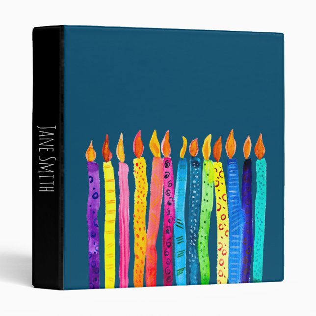 Watercolor birthday candles colourful binder (Front/Spine)