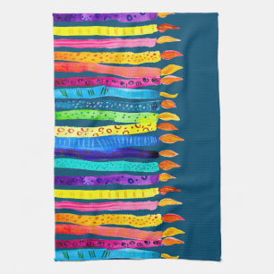 Watercolor birthday candles colourful kitchen towel