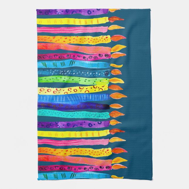 Watercolor birthday candles colourful kitchen towel (Vertical)