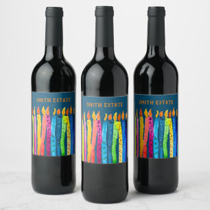 Watercolor birthday candles wine label
