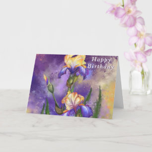 Watercolor Birthday Card with Iris Flowers