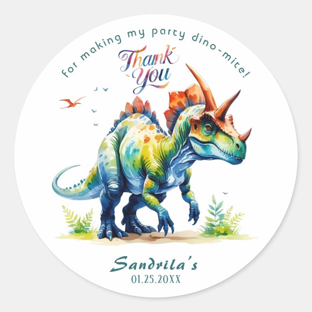 Watercolor BIRTHDAY Dinosaur Sticker  (Front)