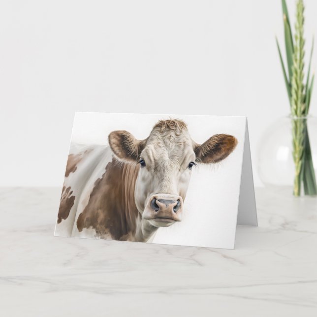 Watercolor Birthday Hereford Cow Card (Front)