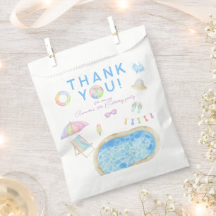Watercolor Birthday Party Pool Swimming Thank you Favour Bag