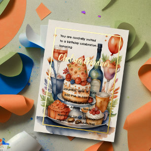 Watercolor Birthday Wine Cake Food