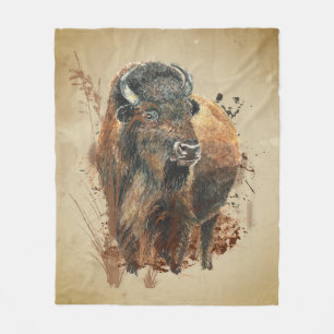 Watercolor Bison Buffalo Animal Wildlife Nature Fleece Blanket
