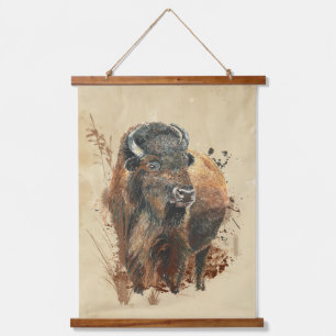 Watercolor Bison Buffalo Wildlife Animal Nature  Hanging Tapestry