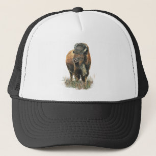 Watercolor Bison Buffalo Wildlife Animal Nature Trucker Hat