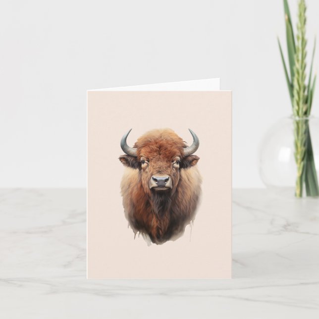 Watercolor Bison Portrait  Thank You Card (Front)